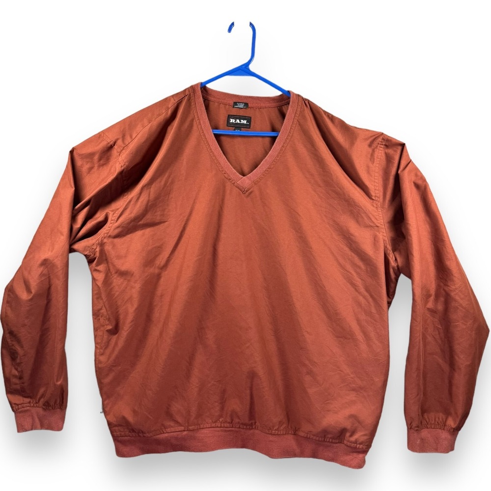 Vintage Ram Trucks Mens XL V-Neck Windbreaker Jacket Pullover Rust Red Logo